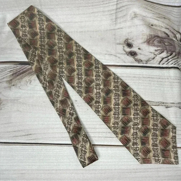 Pattinni Mens Silk Tie Extra Long 61.25” Long Tan Gold Black 4” Wide - Picture 4 of 8